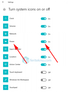 cara menampilkan icon baterai - pilih on