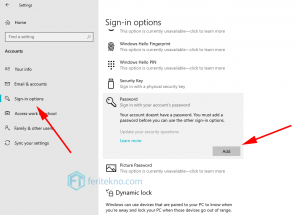 cara membuat password di laptop window 10