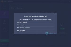 mematikan antivirus avast - pilih durasi matinya