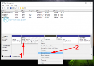 mengurangi partisi - extend volume