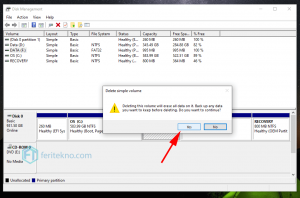 mengurangi partisi - yes delete simple volume