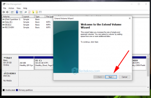 mengurangi partisi - yes extend volume wizard