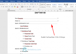 membuat titik pada daftar isi ms word - klik tab