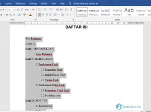 membuat titik pada daftar isi word - blok semua