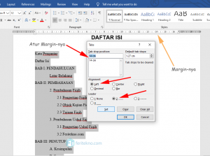 membuat titik pada daftar isi word - setting margin