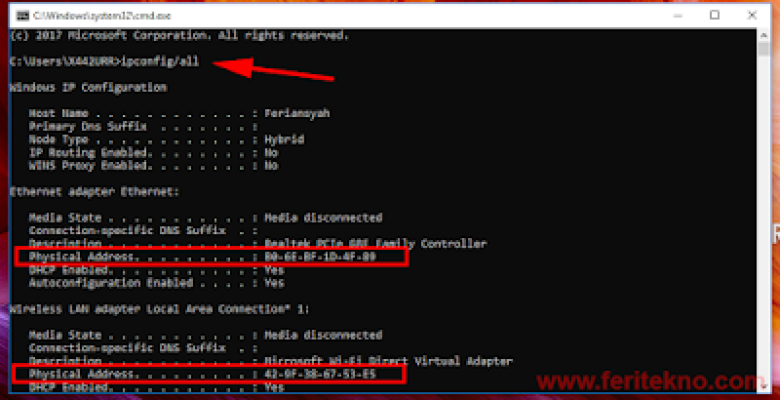 cara melihat mac address windows