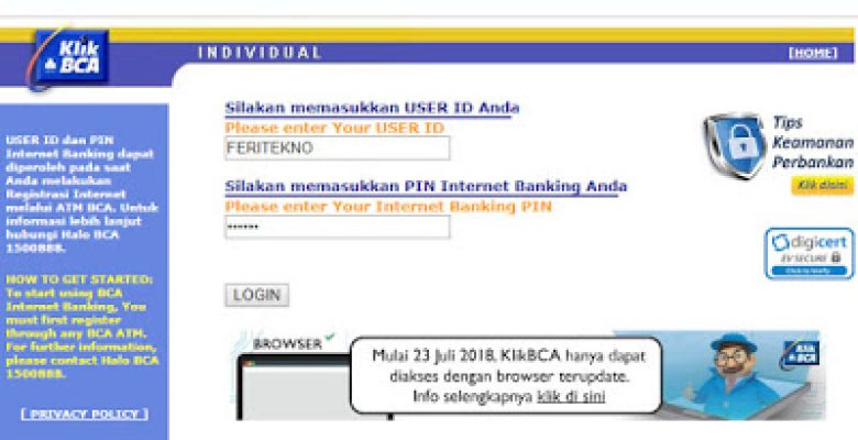 cara mengetahui user id klik bca